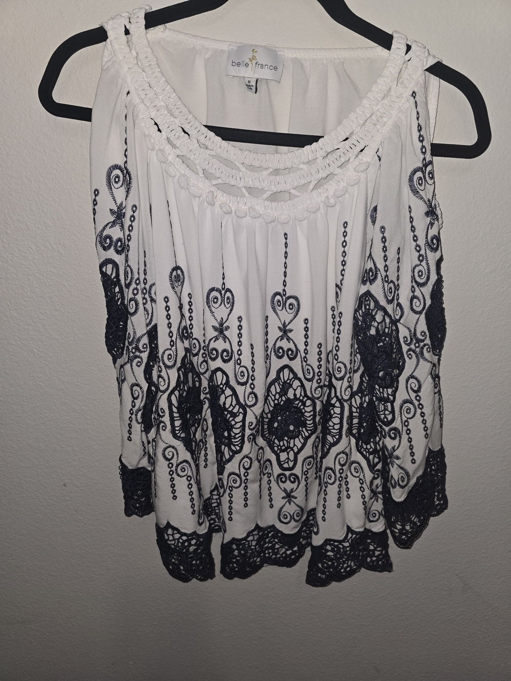 Belle France White Embroidered Boho Camisole
